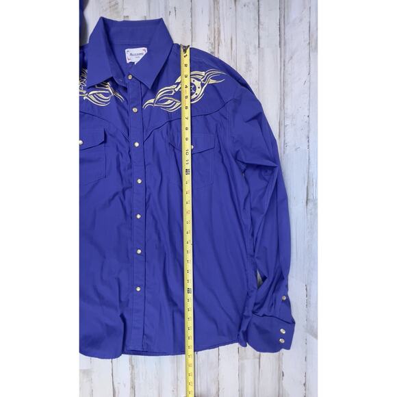 Ace of Diamond Shirt Mens XXL Blue Gold Pearl Snap Rockabilly Horseshoes USA - Picture 8 of 8